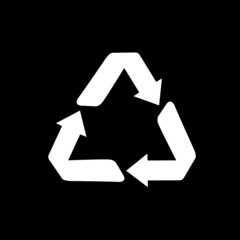 White recycle icon vector isolated on black background. Trendy recycle icon in flat style. Template for sticker, symbol, logo, app and label. Creative concept, eco recycling sign. Vector illustration