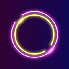 Futuristic Neon circle frame border. yellow and pink neon glowing background