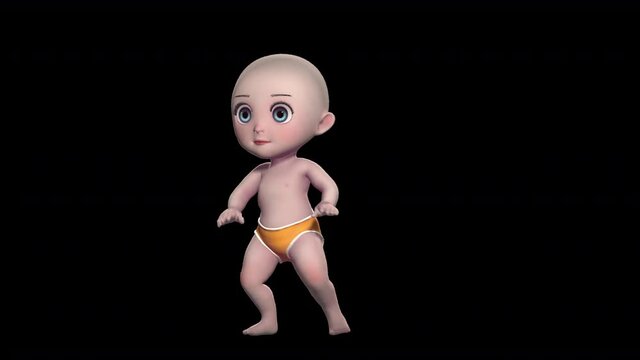 Cute little baby dancing isolated with alpha channel. Seamless funny children animation.