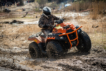 ATV rider in hard dirt track. Extreme ride. © Antonio