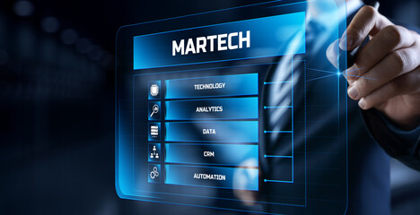 Martech marketing technology concept on virtual screen interface.