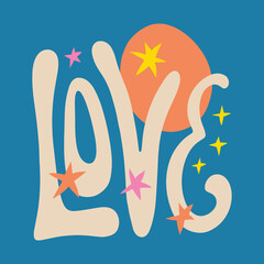 Boho love text handwritten word lettering boho naive funky handdrawn style art