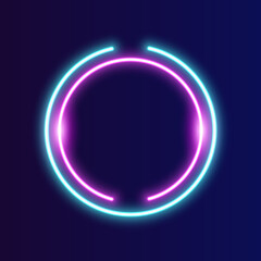 Futuristic Neon circle frame border. blue and pink neon glowing background