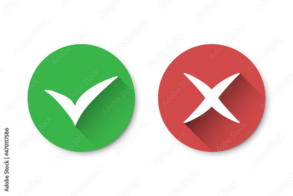 Aufkleber Set of tick and cross icons with long shadow