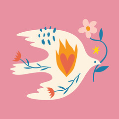 Dove of Peace bird boho naive funky handdrawn style art