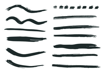 Grunge vector dry brush strokes set. Isolated on white background. Hand drawn collection