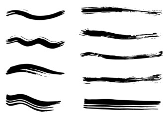 Grunge vector dry brush strokes set. Isolated on white background. Hand drawn collection