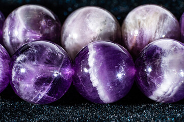 macro shot of amethyst round beads