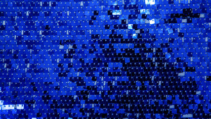 Fabric texture with spangles. Background sequin. Glitter texture. Fabric sequins. Blue sequins pattern. Abstract background.
