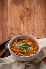 Delicious traditional thick soup with shrimp meat ball and vegetables.