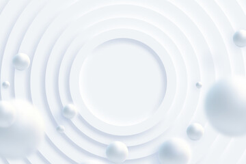 Top view of simple empty white circle podium stage background. Futuristic technology design. Abstract parametric interior. Blank opened 3D illustration mock-up. White building pale geometric pattern.