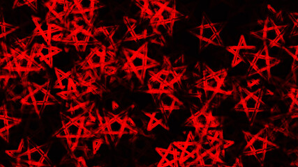 Reversed Pentagram symbol. Wiccan symbols- Cross of Sulfur. Blood red runic spell circle. Satanic sign, Magic casting ring. Pentalpha, Pentangle. 3d illustration.
