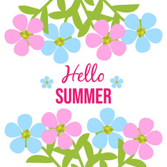 Hello Summer poster with flowers
