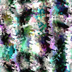 Messy summer tie dye batik beach wear pattern. Seamless colorful stain space dyed effect fashion. Washed out soft furnishing background. 