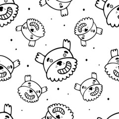 Seamless pattern with comic dog faces in doodle style. Vector illustration.