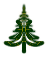 Green christmas tree. Christmas tree isolated on white. Fish zodiac sign. Christmas tree with the sign of the zodiac. Silhouette of the Christmas tree.  Design element for a New Year's card