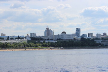 Samara city - view from a motor ship sailing on the Volga River