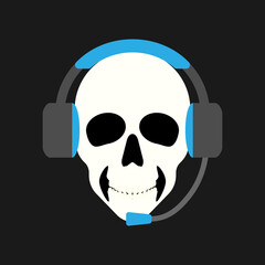 Skull with headphones icon on black background