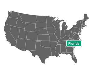 Fototapeta na wymiar Florida Ortsschild und Karte der USA
