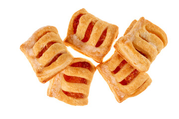 Cookies with apricot jam called little strudels, isolated on a white background