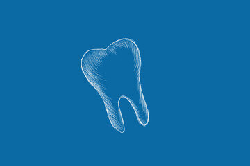 hand drawn tooth on blue background