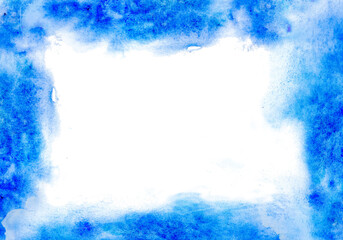 Hand drawn watercolor blue frame. Abstract background. Design element. Blank, presentation.