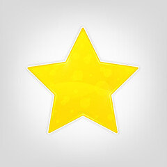 Yellow shining star. Vector illustration with falling shadow on background.