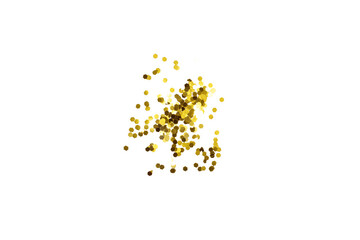 Golden glitter confetti isolated on white background. Shiny particles. Party, Merry Christmas, Happy New year decoration.
