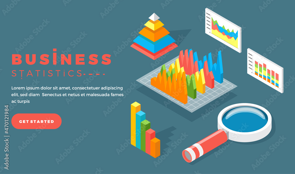 Poster visualize with business analytics. work with statistical data analysis, changing indicators. analyze
