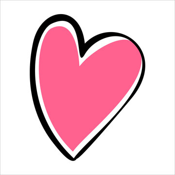 Heart with black contour vector illustration. Pink icon