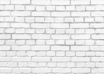 White brick wall. Grunge old brick room textured background for wallpaper and graphic web design. Surface of gray brick wall horizontal. Cement texture for pattern and backdrop.