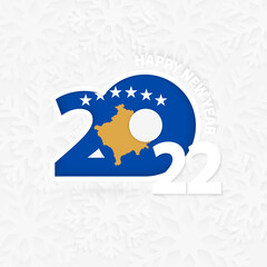 Happy New Year 2022 for Kosovo on snowflake background.