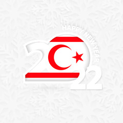 Happy New Year 2022 for Northern Cyprus on snowflake background.