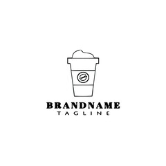 cute coffee takeaway cup logo cartoon icon design template black isolated vector illustration