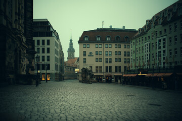 Streets of dresden at night. View of the historic quarters of Dresden at night