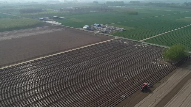 Farmers use planters to plant plastic coated peanuts on farms, North China