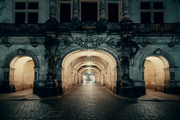 Streets of dresden at night. View of the historic quarters of Dresden at night