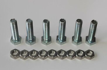 DIN 933 bolt and stainless nut DIN 934.Fastening materials for joining parts