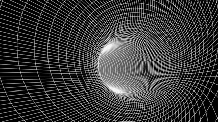 A black Hole.Tunnel or wormhole.Vector Illustration.Wireframe tunnel. 3d digital wireframe tunnel.