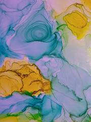 Background texture of alcohol ink in blue color.  Abstract  paint with drops and stains.