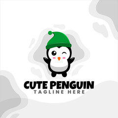 Cute Penguin Cartoon Vector Icons Illustration