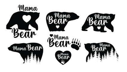 Set of images of Mom-Bear, vector stencil 
