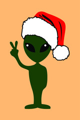 Alien in Santa Claus hat, Christmas character 