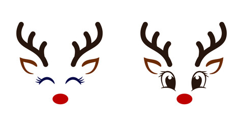 Reindeer Face Christmas, stencil, icon 