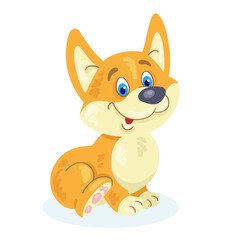 Funny corgi puppy sitting. In cartoon style. Isolated on white background. Vector flat illustration.