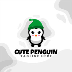 Cute Penguin Cartoon Vector Icons Illustration