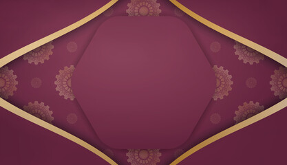 Baner of burgundy color with a mandala with gold ornaments and a place for your logo