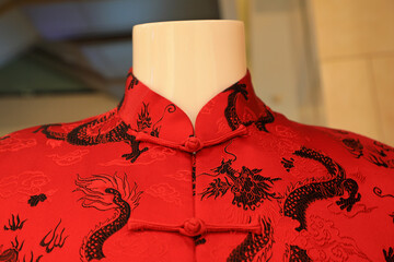 Close up photo of Chinese cheongsam collar
