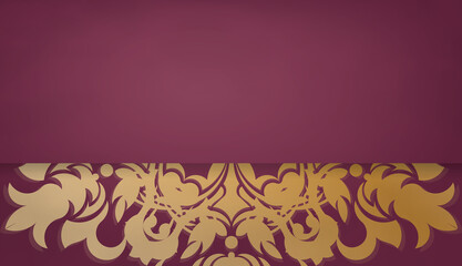 Baner of burgundy color with luxurious gold ornament for design under logo or text