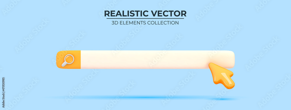 Fototapete search bar design element on blue background. navigation search for browser. realistic 3d arrow, cur